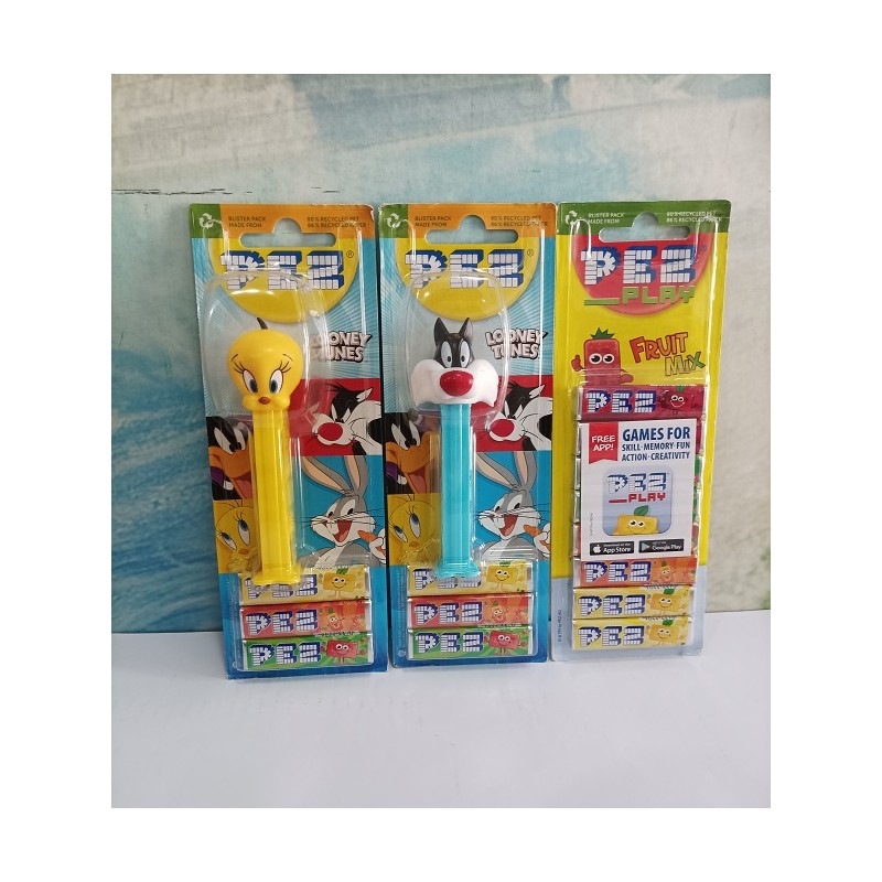 Set 2 dispenser Pez Gatto Silvestro e Titti + ricarica di caramelle